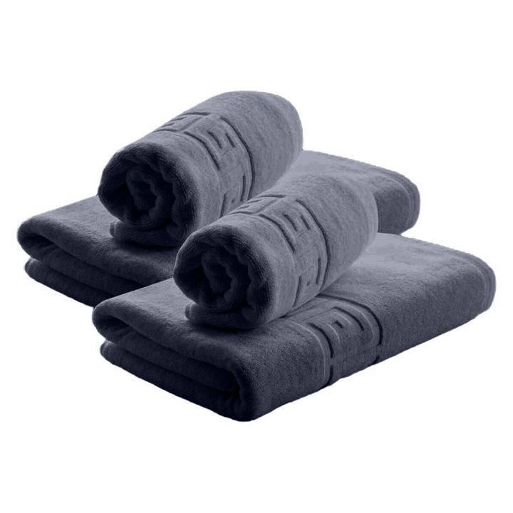 Set 4 prosoape baie 2 de corp 70x140 cm si 2 de fata 50x90 cm Bumbac 100%, Greek Border 500 grame/mp, Gri Inchis