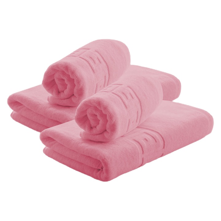 4 db-os fürdőlepedő készlet 2 db test 70x140 cm és 2 db 50x90 cm pamut 100% görög szegély 500 gramm/nm, rózsaszín