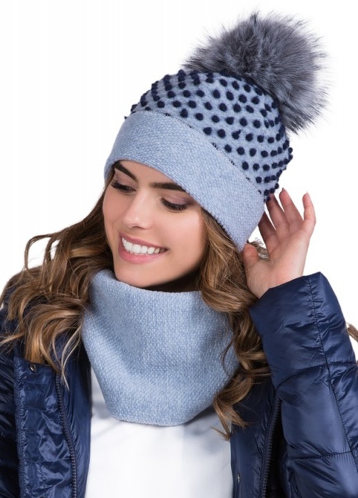 Set caciula si fular Foks, marime Universala, culoare Bleu