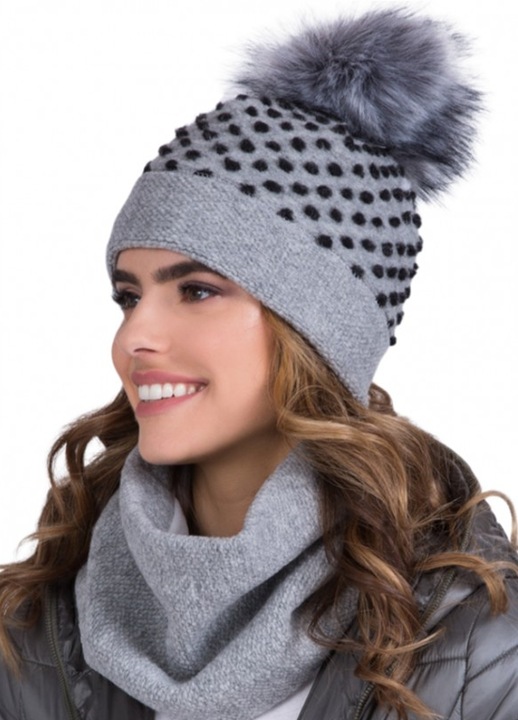 Set caciula si fular Foks, marime Universala, culoare Gri