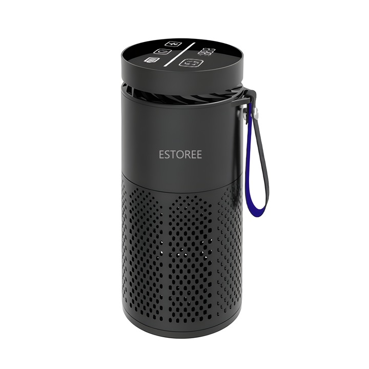 Purificator de aer auto cu ioni negativi pentru inlaturarea mirosurilor si filtrare a aerului in birou si masina, ESTOREE®, eficienta de 50m3/h, 36-45dB, incarcare prin USB, Negru