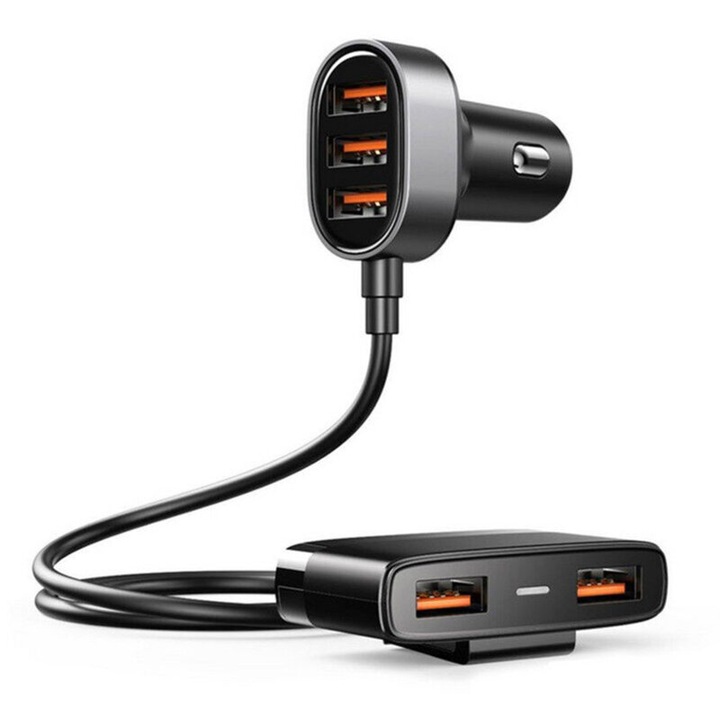Incarcator auto 3 x USB A mama, extensie 2 x USB A mama, 6.2A, 1.5m cablu, Negru