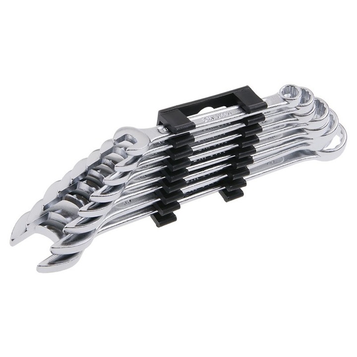 Комплект от 8 комбинирани ключове с фиксиран пръстен, CrV, 8x8, 10x10, 11x11, 13x13, 14x14, 16x16, 17x17, 19x19
