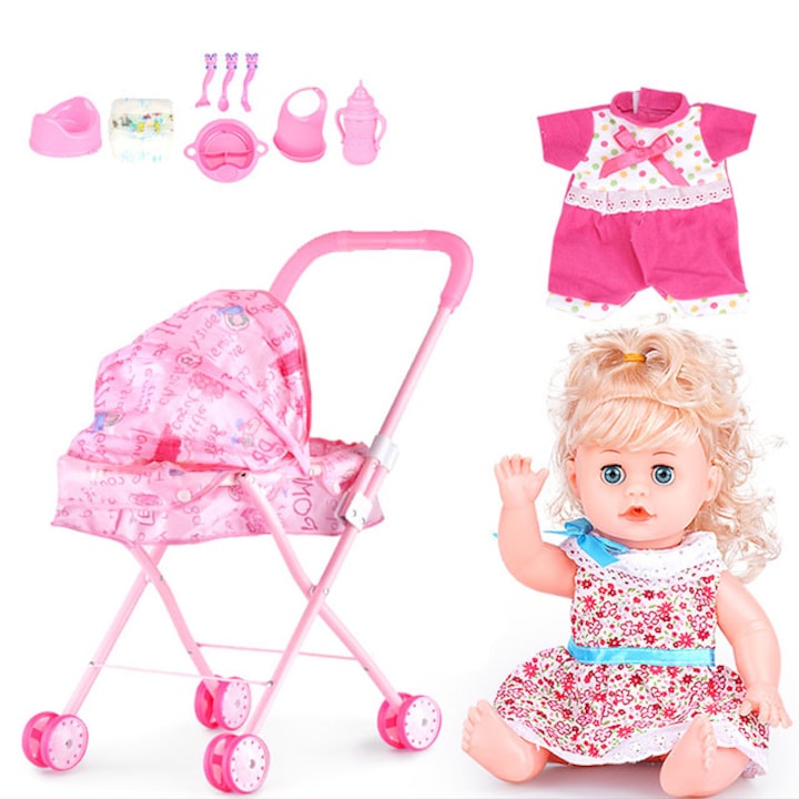 Комплект количка с кукла, Wepzsxo, Розов