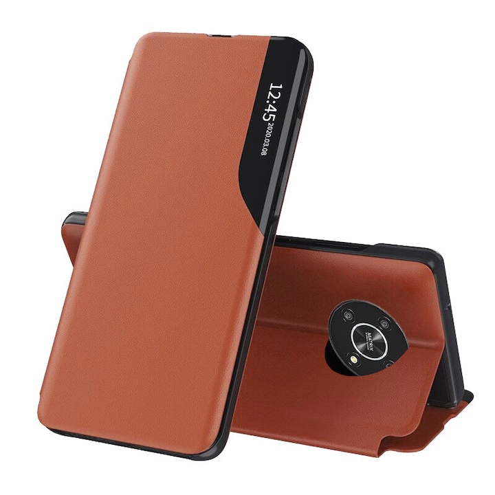 Защитен калъф, съвместим с Honor Magic 4 Lite 5G, eFold, екологична кожа, оранжев