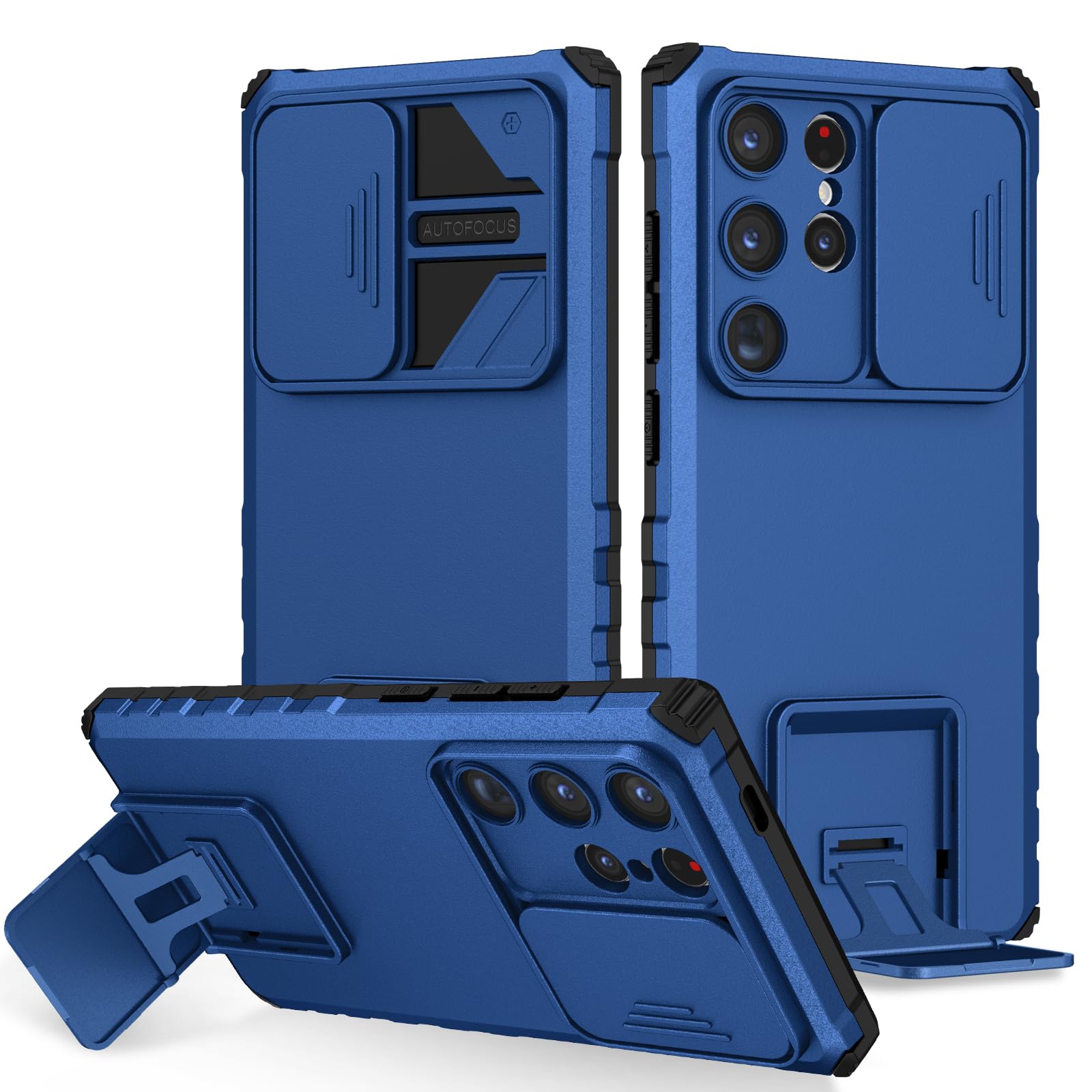 Husa telefon, pentru Samsung Galaxy S24 Ultra Fereastra glisanta, suport inovator, Albastru mat