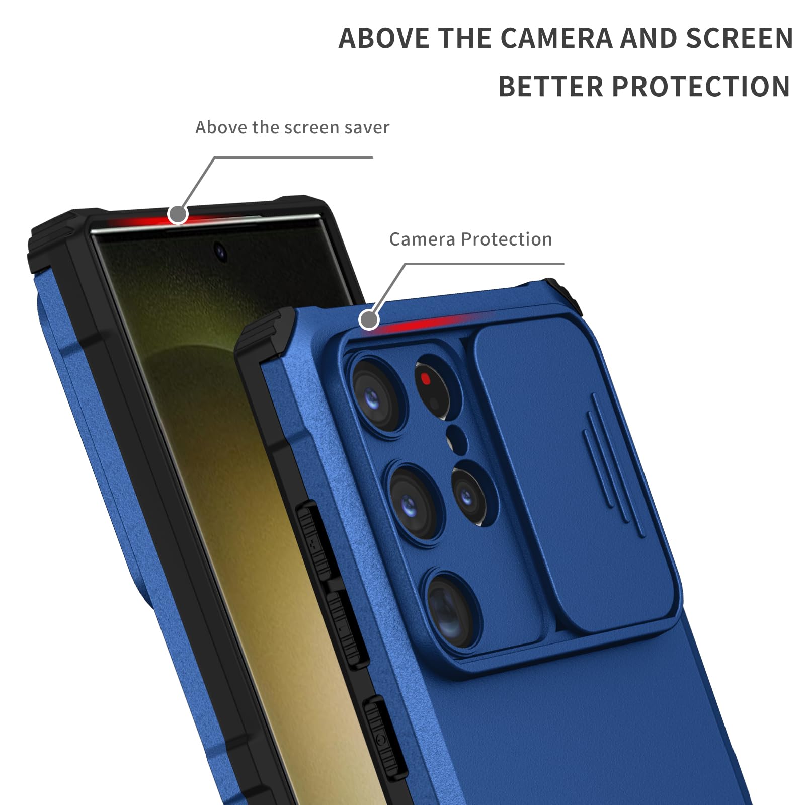 Husa telefon, pentru Samsung Galaxy S24 Ultra Fereastra glisanta, suport inovator, Albastru mat