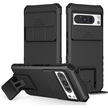 Husa telefon, pentru Google Pixel 8 Pro Fereastra glisanta, suport inovator, Negru mat