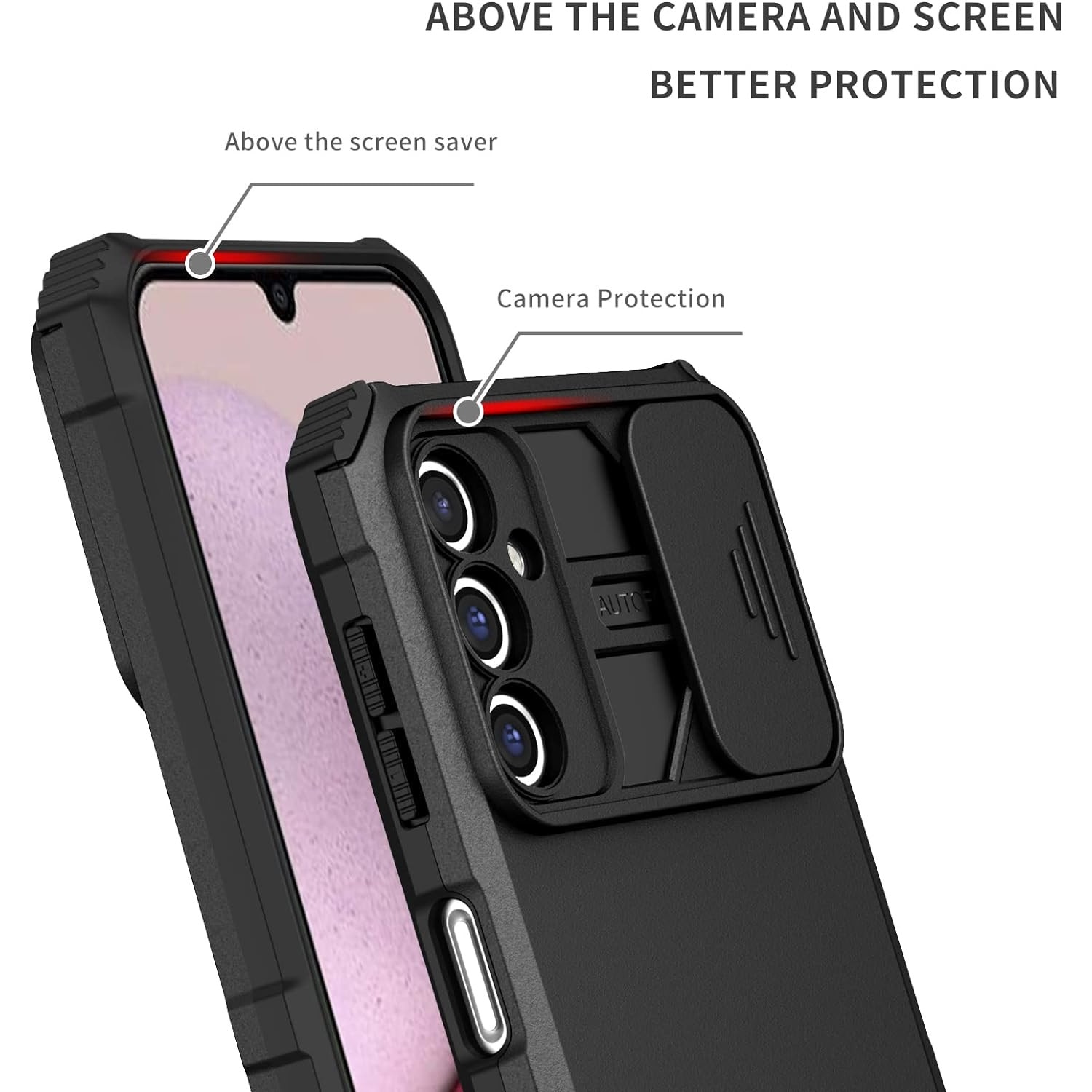 Husa telefon, pentru Samsung Galaxy A15 Fereastra glisanta, suport inovator, Negru mat