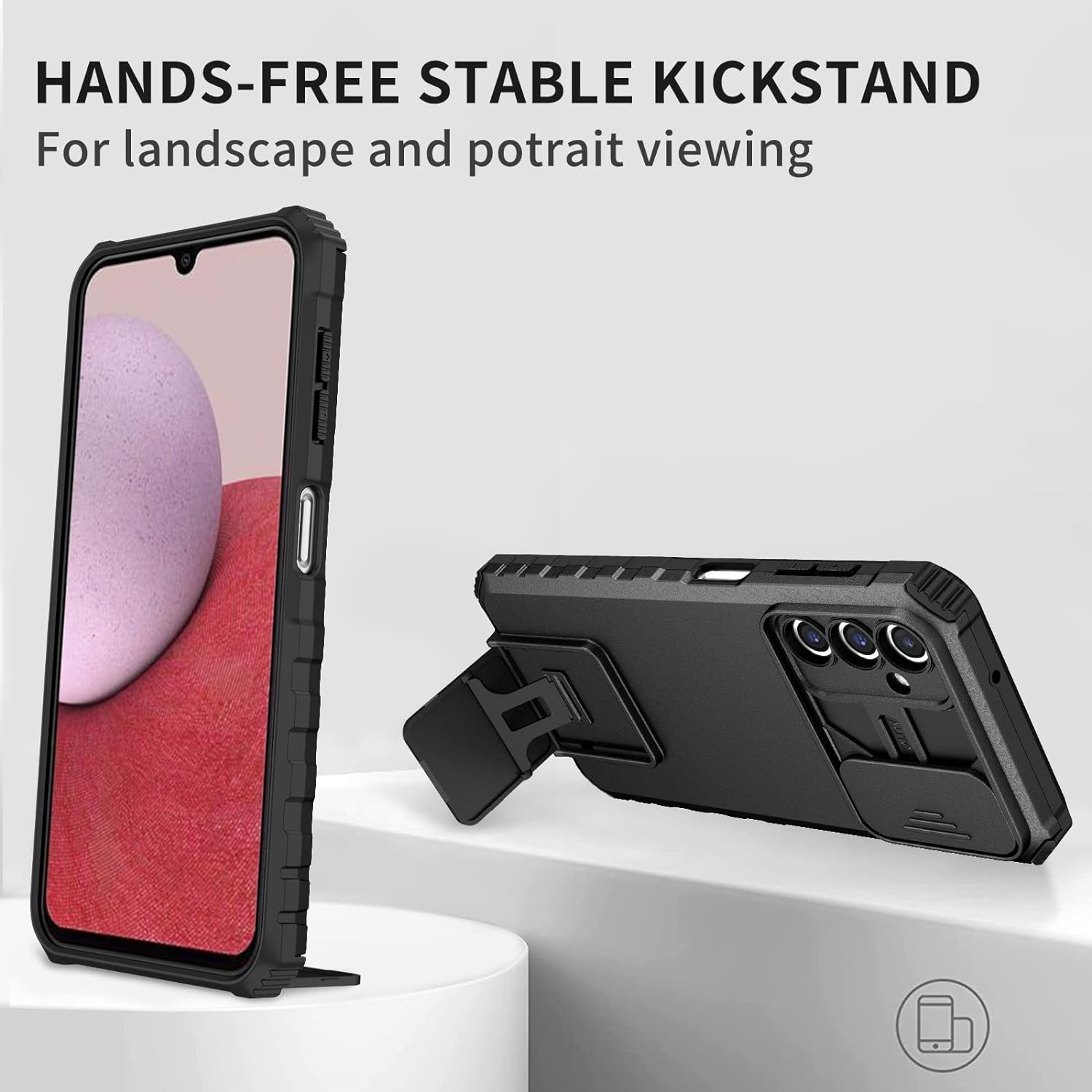 Husa telefon, pentru Samsung Galaxy A15 Fereastra glisanta, suport inovator, Negru mat