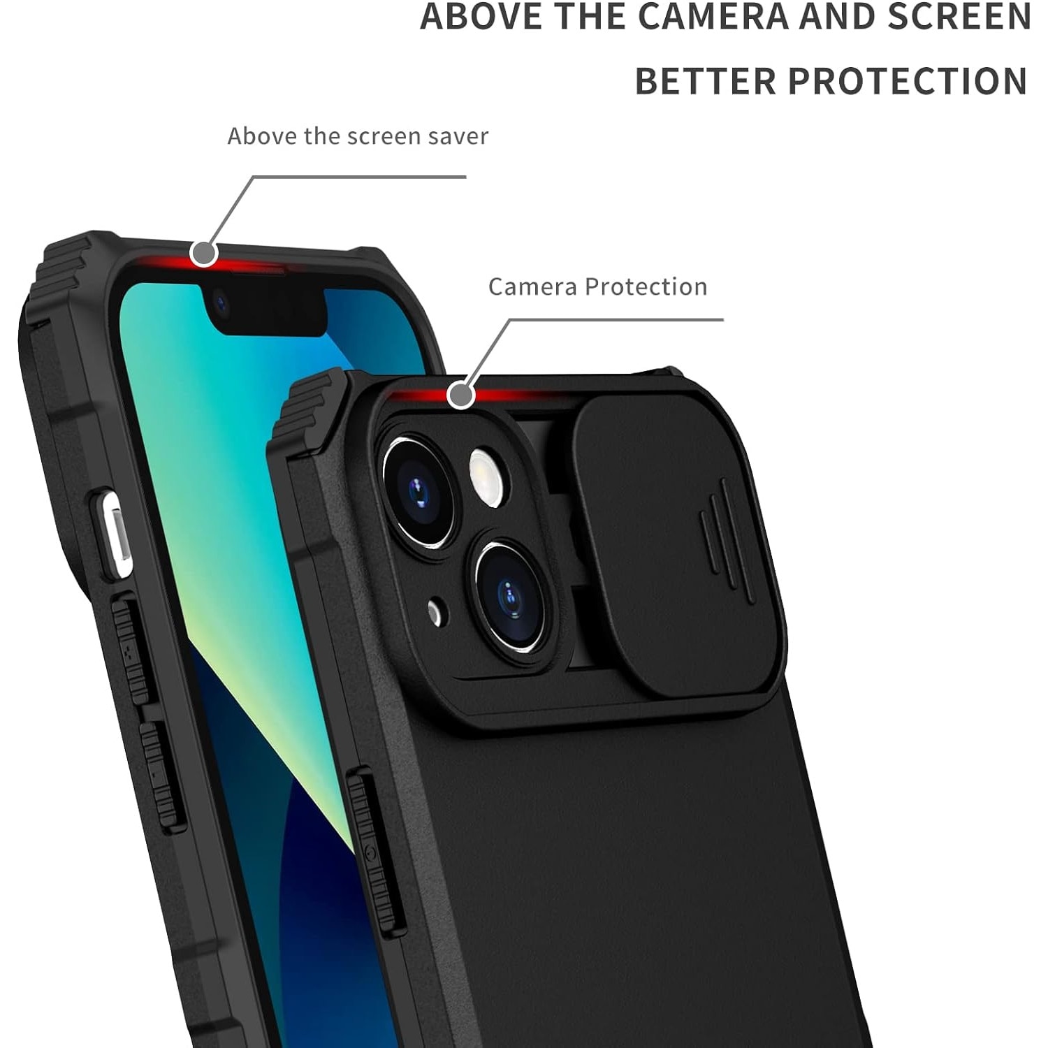Husa telefon, pentru Apple iPhone 15 Fereastra glisanta, suport inovator, Negru mat