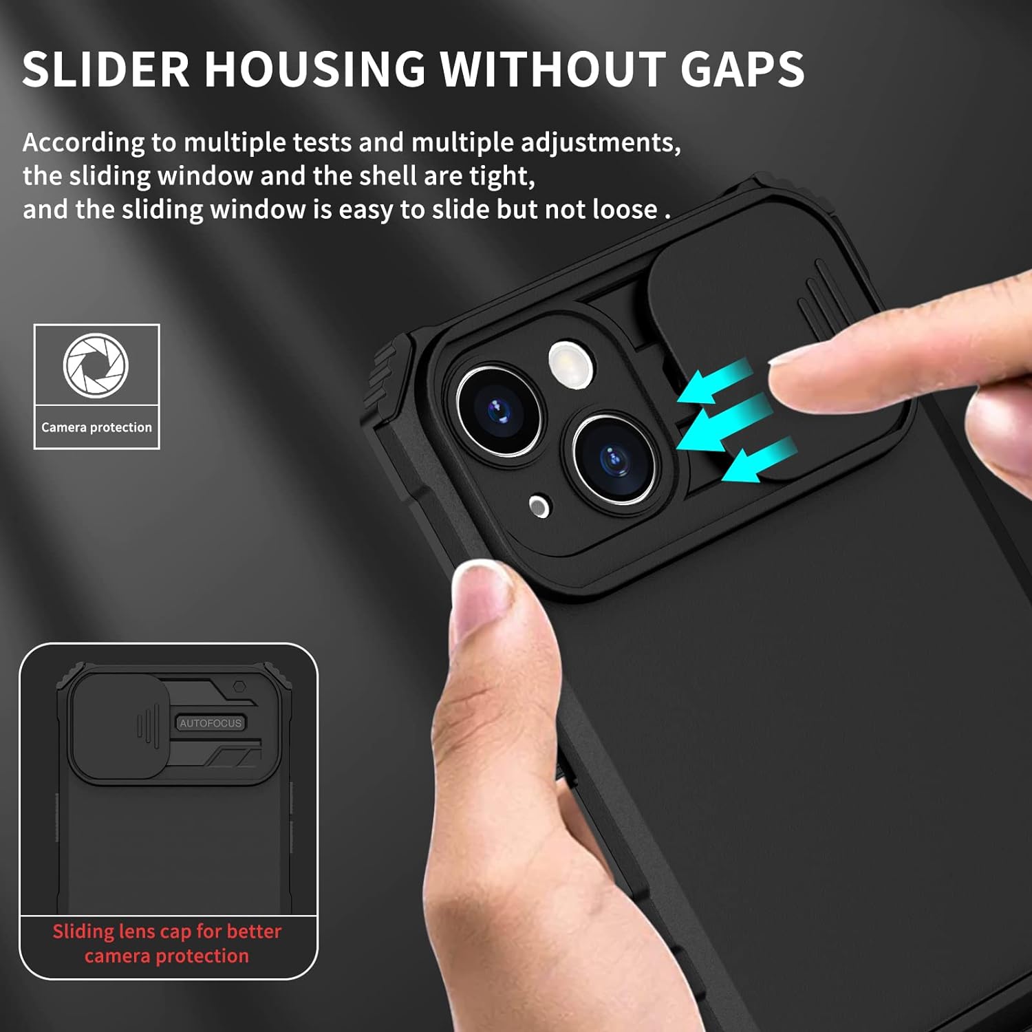 Husa telefon, pentru Apple iPhone 15 Fereastra glisanta, suport inovator, Negru mat