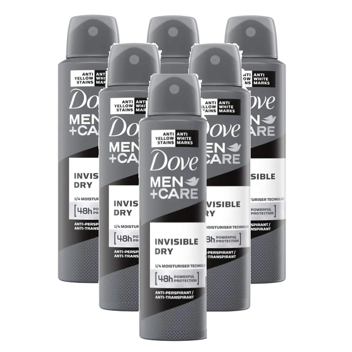 Set 6 x Deodorant spray Dove Men+ Care Invisible Dry, 48h protectie, 250 ml