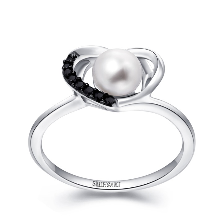 Inel Inima Argint 925 Perla Cultura, Spinel Negru SHINSAKI, PS130867R-P1-50, Marime 50