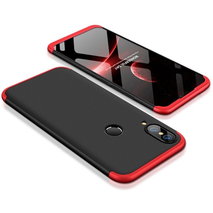 Капак, съвместим с Huawei P20 Lite, 360 градуса, черен с червено, Atlas