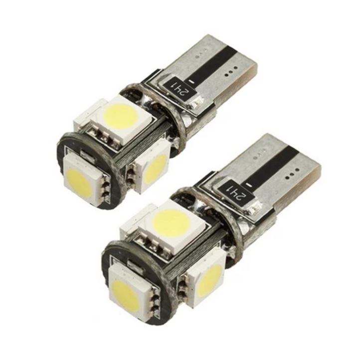 2 db T10 Canbus LED izzó készlet, W5W, 5 db SMD, 6000K, 12 V, BZRSH, hiba nélkül