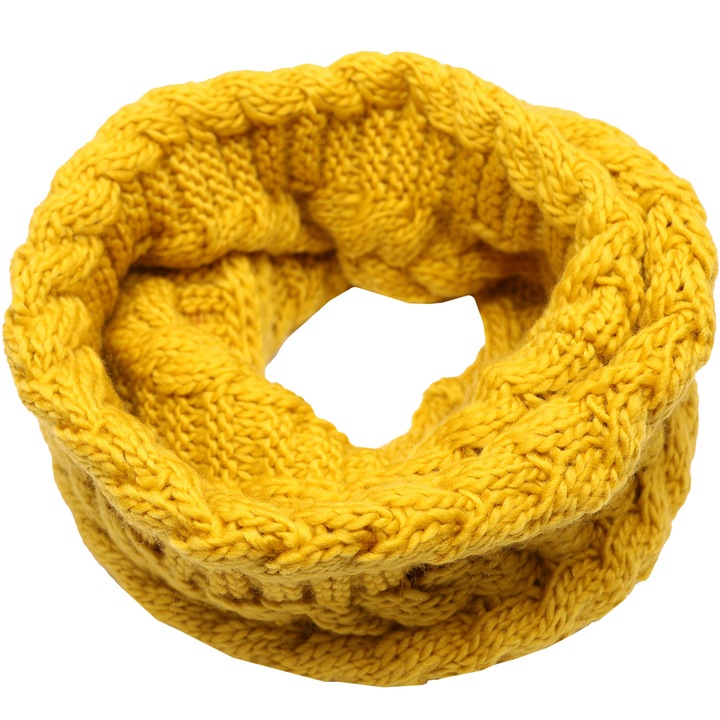 Унисекс кръгъл шал, плетен, шарка пшеничен клас, B090-89 Синапено жълто