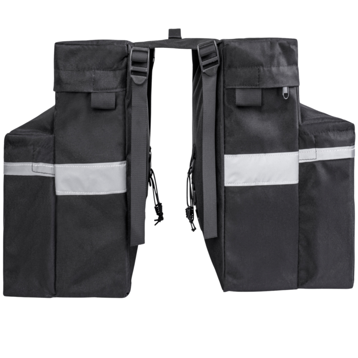 Geanta pentru bicicleta, EL-71, 26l, Cu doua compartimente, Pentru portbagaj, Elemente reflect, orizante, Maner pentru transport, Cu posibilitatea de montare a iluminarii, Impermeabila, Poliester/Cordura, 35x12x30 cm, 4 curele de reglaj, Negru