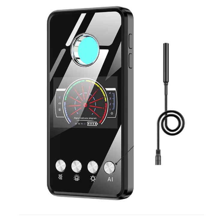 Detector cu inteligenta artificiala AI pentru aparate de spionaj, model AL-T2, detecteaza camere ascunse, microfoane spion, localizatoare GPS, mini reportofoane