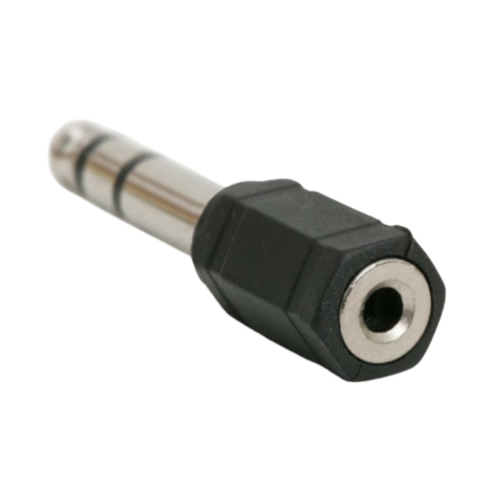 Adaptor audio auxiliar, conectori Jack 3.5mm la Jack 6.3mm stereo, Negru-Argintiu
