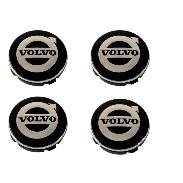 Set 4 capace jante Volvo, Negru/Argintiu, 64mm