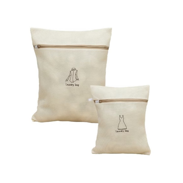 Set 2 saci pentru spalare haine, bej, ideali pentru haine delicate