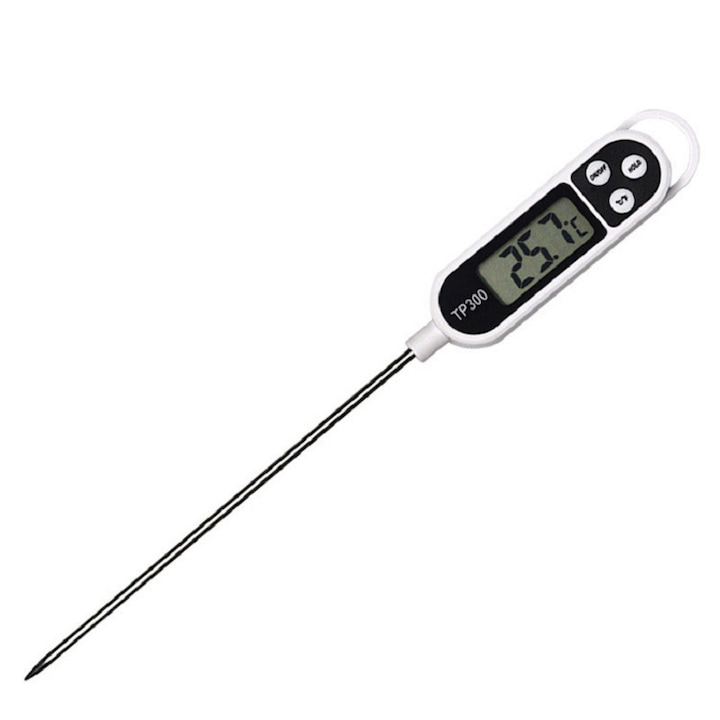 Кухненски термометър TP300, Senmase, Неръждаема стомана/ABS, 24,5 см, Бял/Черен