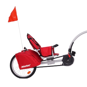 Remorca bicicleta, Weehoo Turbo, pentru copii 2-9 ani, reglabila, cu spatiu de depozitare, 124x36x81cm, Rosu