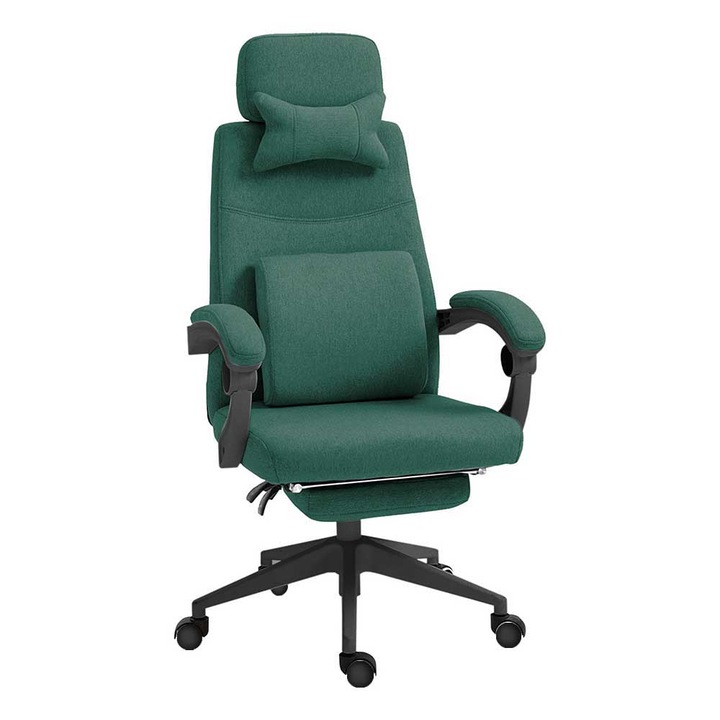 Scaun de birou rotativ Timeless Tools, cu tetiera si suport pentru picioare, capacitate 120 kg, Verde