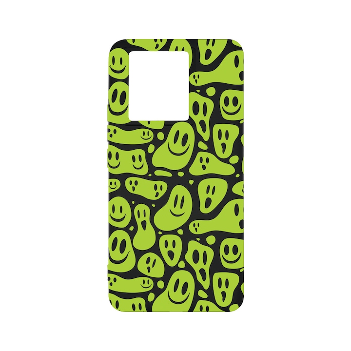 BestCase Liquid Szilikon telefontok, Xiaomi 13T / 13T Pro, Green Acid Smiley, Slim 1.2mm, Kamera Védelem, Mikroszálas puha belső, PB 1051