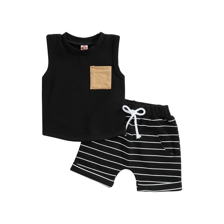 Set maiou si pantaloni scurti negru din bumbac pentru bebelusi, Negru