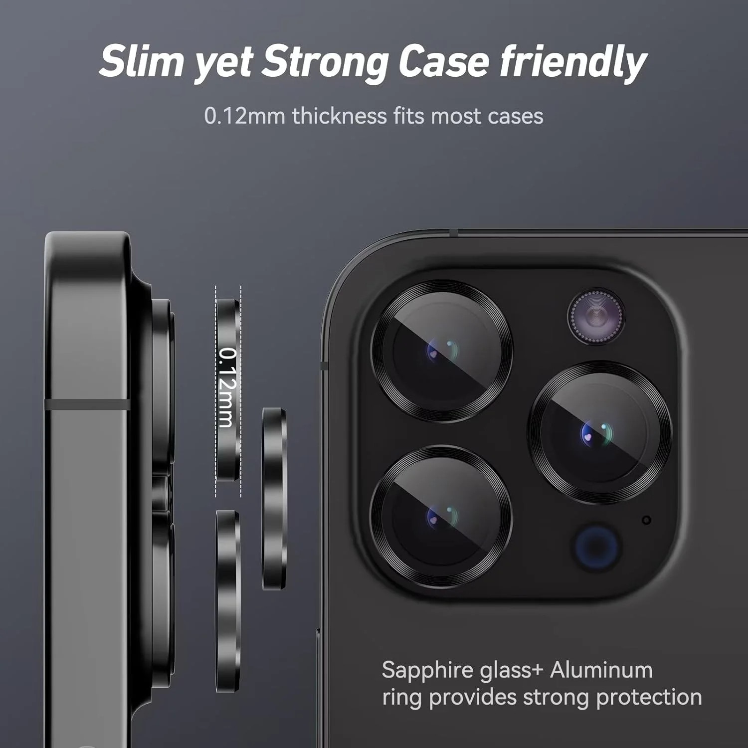Folie Protectie Lentile Camera compatibila, JESWO®, cu iPhone 15 Pro / iPhone 15 Pro Max, Set 6, Full Cover, Sticla, Ultra HD, rezistenta la impact, protectie la apa si praf, Negru