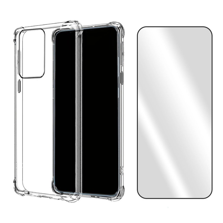 360 Protection Set Clear Anti-shock Cover и 5D Foil Secure Glass, съвместими с OnePlus 12, черни ръбове, пълно покритие, Anti-Drop, Slim Fit Case, силиконов TPU гъвкав, прозрачен