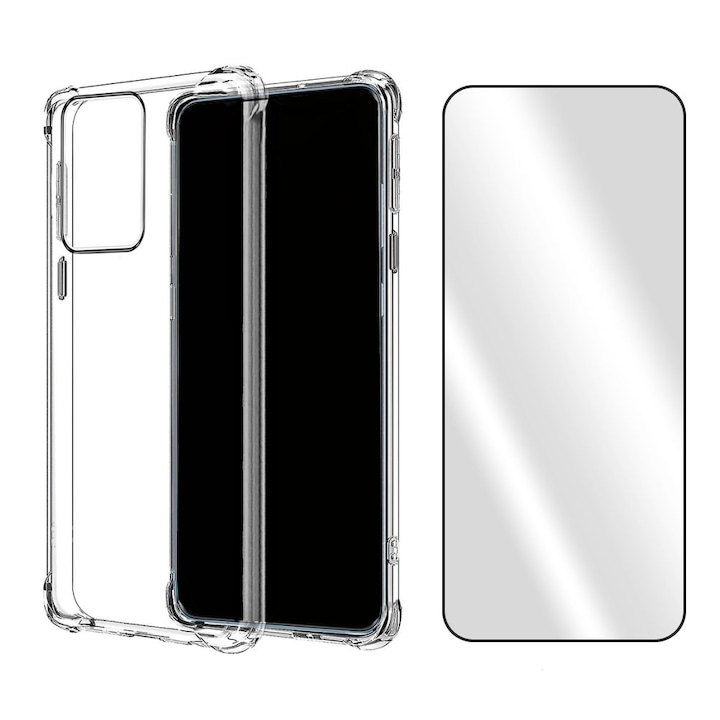 360 Protection Set Clear Anti-shock Cover и 5D Film Secure Glass, съвместими със Samsung Galaxy Note 10 Plus 4G / Note 10 Plus 5G, черни ръбове, пълно покритие, против падане, тънък калъф, силиконов TPU гъвкав, прозрачен