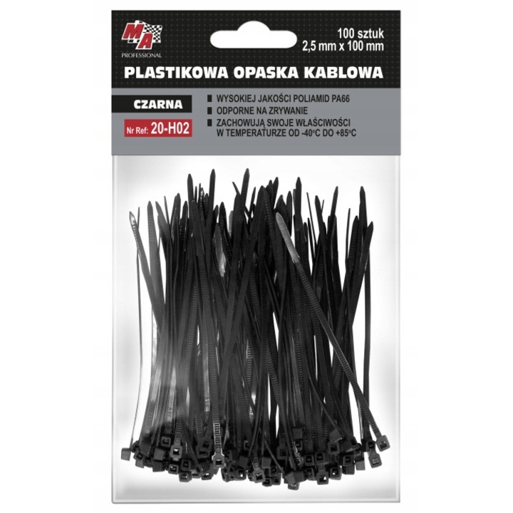 Legaturi cablu, MA Professional, Plastic, Negru, 2.5 x 100 mm, 100 Buc
