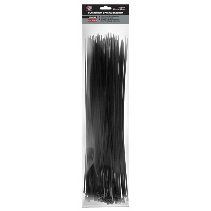 Legaturi cablu, MA Professional, Plastic, Negru, 4.8 x 500 mm, 100 Buc