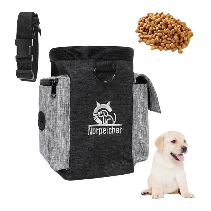 Gentuta pentru recompensa catei, BOMSTOM, Geanta pentru dresaj caini, perfecta pentru dresaj, 17x10x10cm, Negru