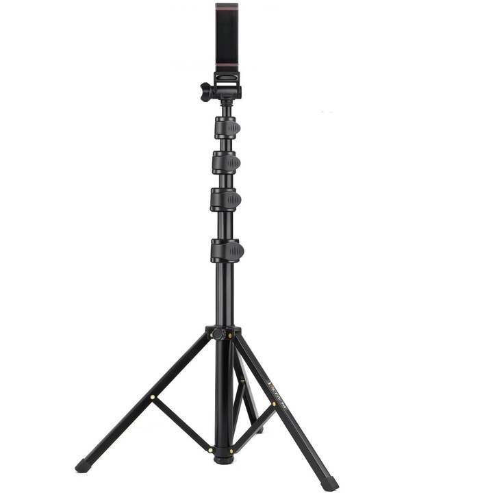 Trepied profesional pentru camera foto/smarthpone, VIctiv, 172 cm max, telescopic, inaltime ajustabila, cap rotativ, functie selfie-stick, cu telecomanda, aluminiu