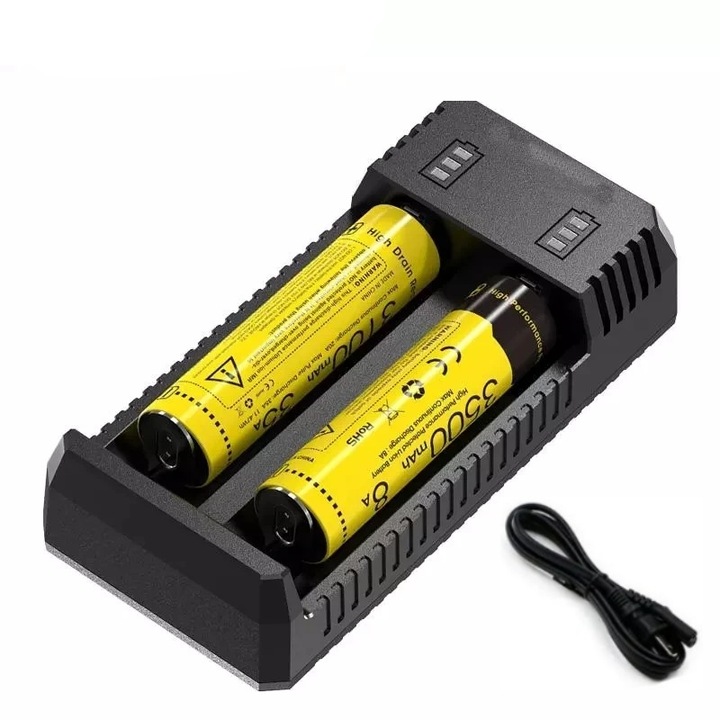 Incarcator Pentru 2 Acumulatori Li-ion Ni-MH Ni-Cd Afisaj Baterie, Compatibil cu 26650 22650 18650 18490 18350 17500 14500 10440 16350 CR123