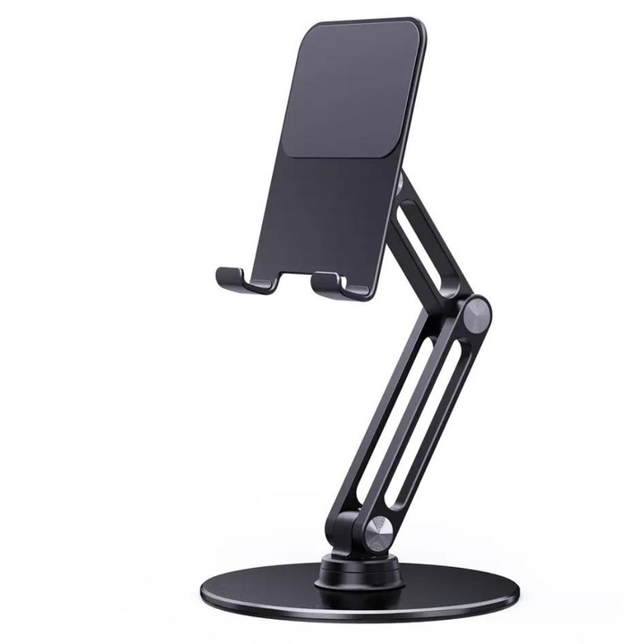 Stand Tableta, Baza rotativa 360 Grade, Aluminium MTP, Pliabil, 360 grade, Inaltime reglabila, Compatibil iPhone si iPad, Black