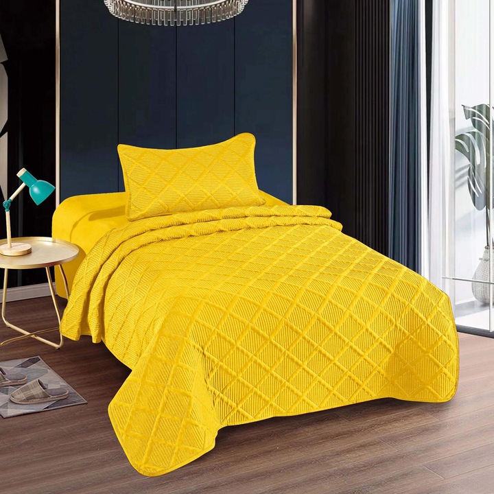 Завивка за легло UNI 160x230 см с калъфка 50x70 см, ромб, Жълто