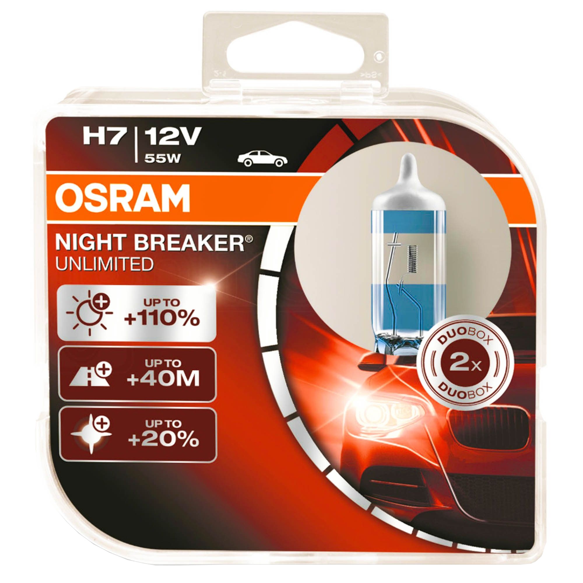 Osram H7 Night Breaker Unlimited halogén fényszóró izzó készlet, 12V, 55W,  2 darab 