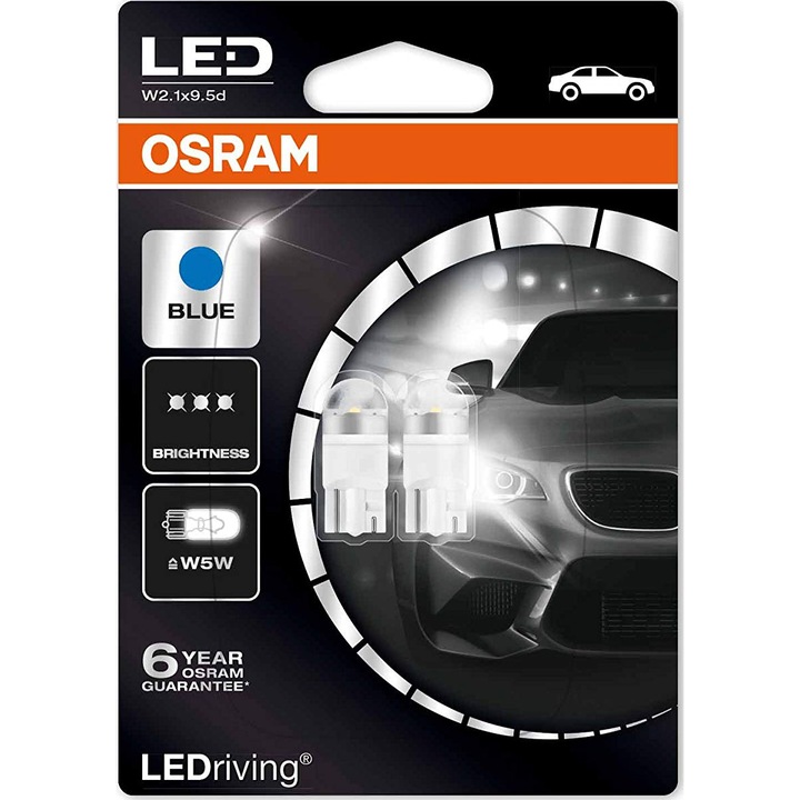 Комплект 2 допълнителни LED крушки Osram W5W Retrofit Blister Blue, 12V, 1W