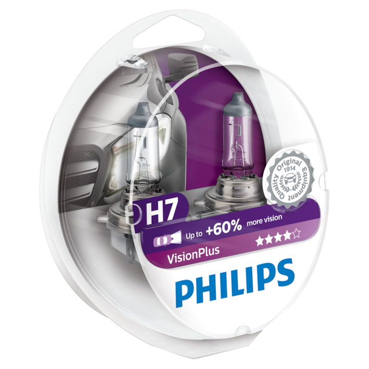 Philips H7 Vision Plus halogén fényszóró izzó készlet, 12V, 55W, 2 darab