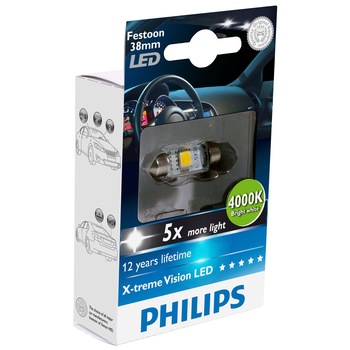 Bec auto LED auxiliar Philips C5W Xtreme Vision, 5 x more light, 12V, 1W, 4000K, 1 Buc Bec auto LED auxiliar Philips C5W Xtreme Vision, 5 x more light, 12V, 1W, 4000K, 1 Buc
