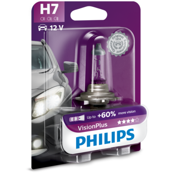 Bec auto cu halogen pentru far Philips H7 Vision Plus, +60%, 12V, 55W, 1 Buc Bec auto cu halogen pentru far Philips H7 Vision Plus, +60%, 12V, 55W, 1 Buc