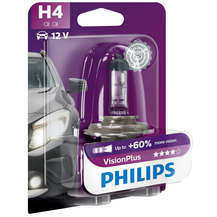 Philips H4 Vision Plus halogén izzó, 12V, 55W