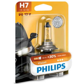 Bec auto cu halogen pentru far Philips H7 Vision, +30%, 12V, 55W, 1 Buc Bec auto cu halogen pentru far Philips H7 Vision, +30%, 12V, 55W, 1 Buc