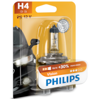 Bec auto cu halogen pentru far Philips H4 Vision, +30%, 12V, 55W, 1 Buc