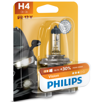 Bec auto cu halogen pentru far Philips H4 Vision, +30%, 12V, 55W, 1 Buc Bec auto cu halogen pentru far Philips H4 Vision, +30%, 12V, 55W, 1 Buc
